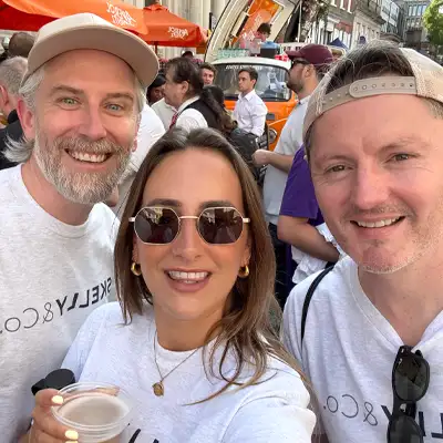 Ellie Hecht and Simon Spence with employment partner, John Skelly enjoying drinks after the London Legal Walk