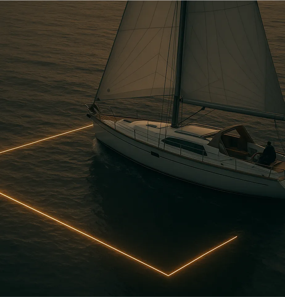 Un voilier avec un carré lumineux