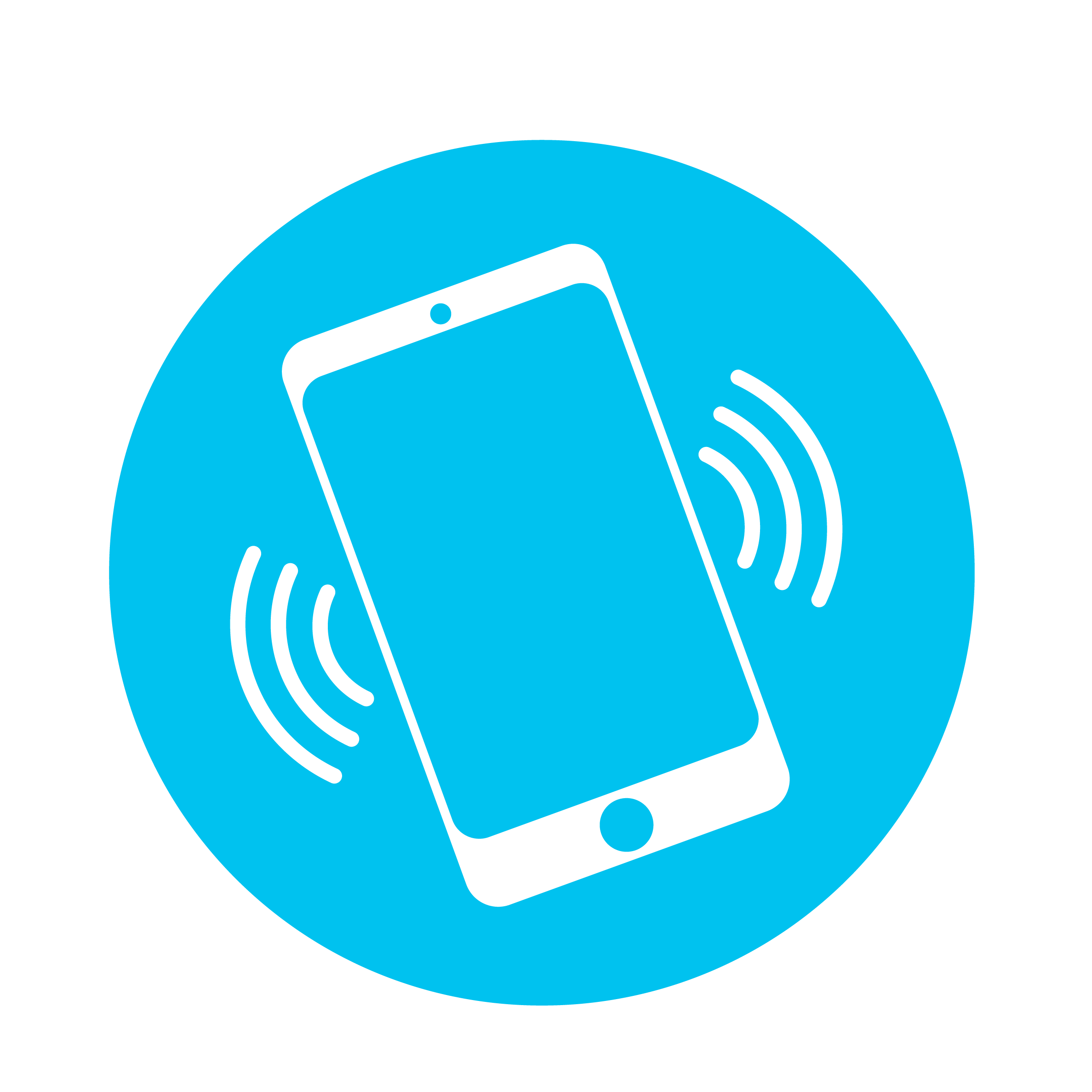 A blue circle containing an icon of a ringing cell phone.