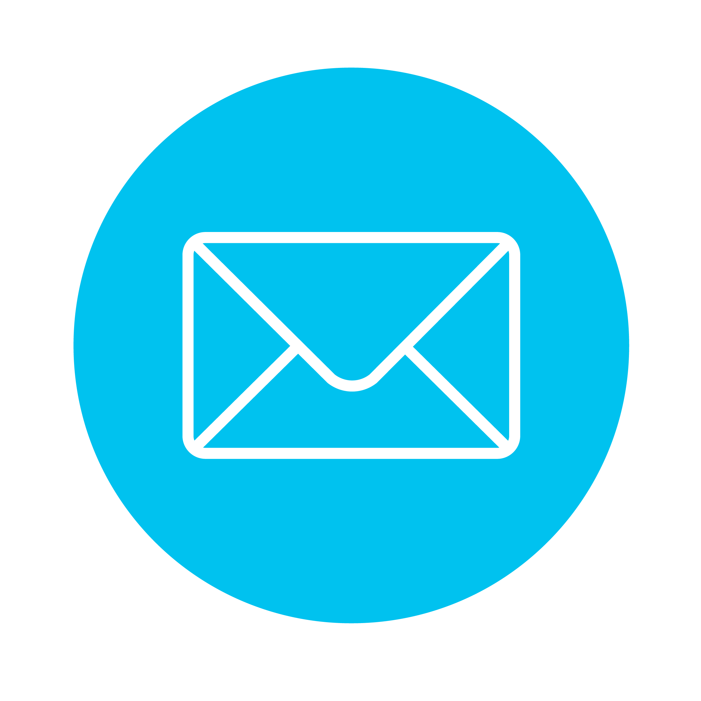 A blue circle containing a new email envelope icon.