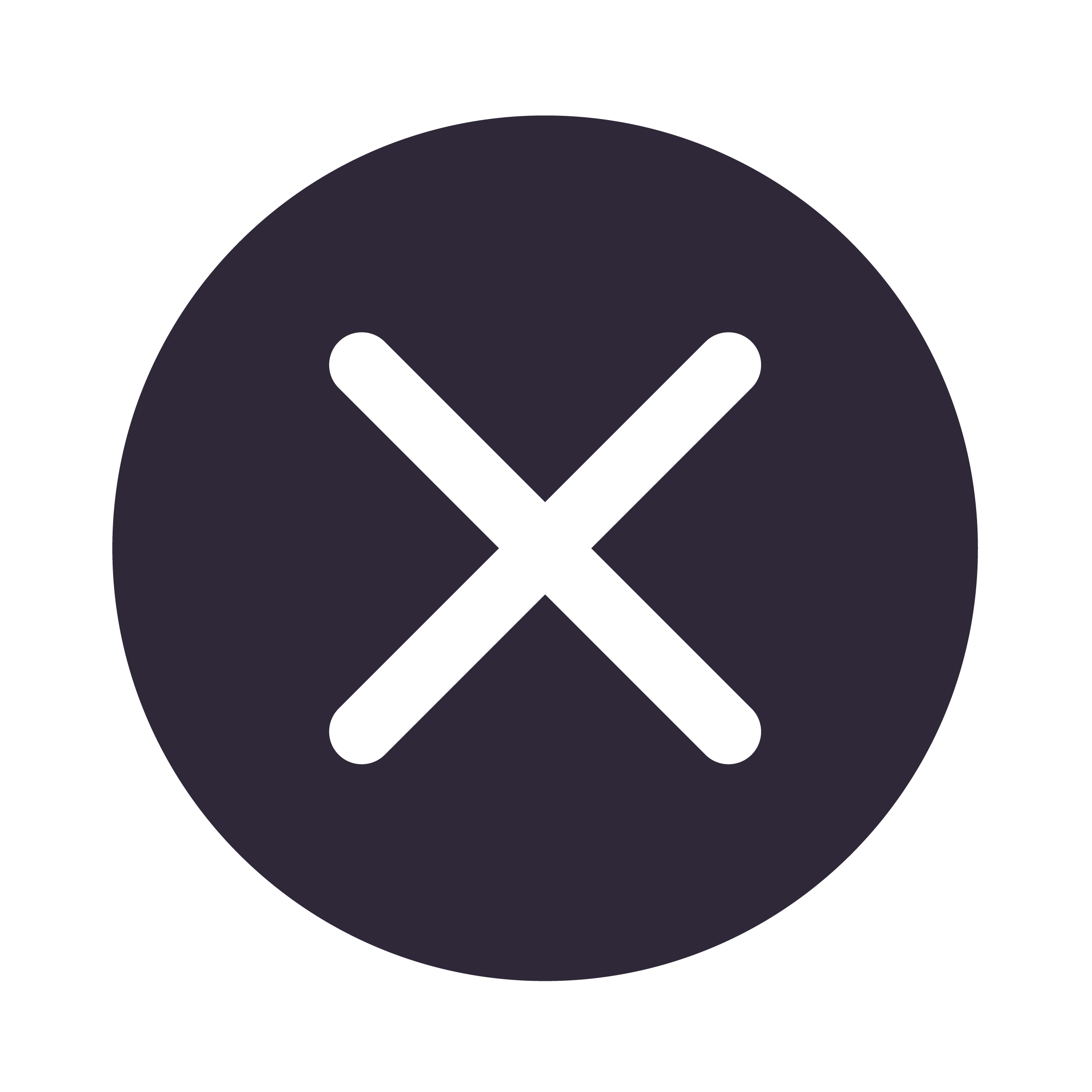 A white 'x' inside of a dark purple circle.