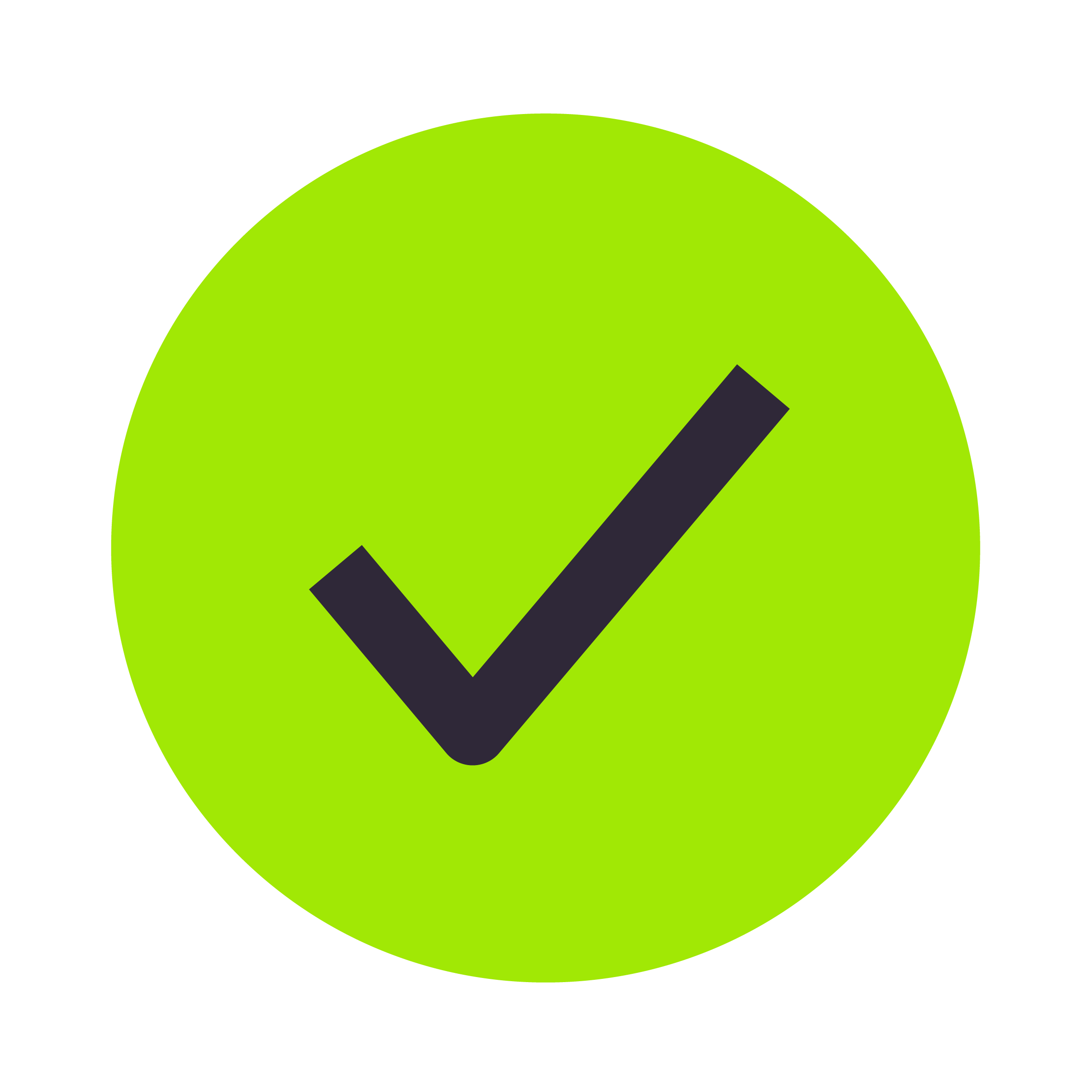 A purple checkmark in a lime green circle.