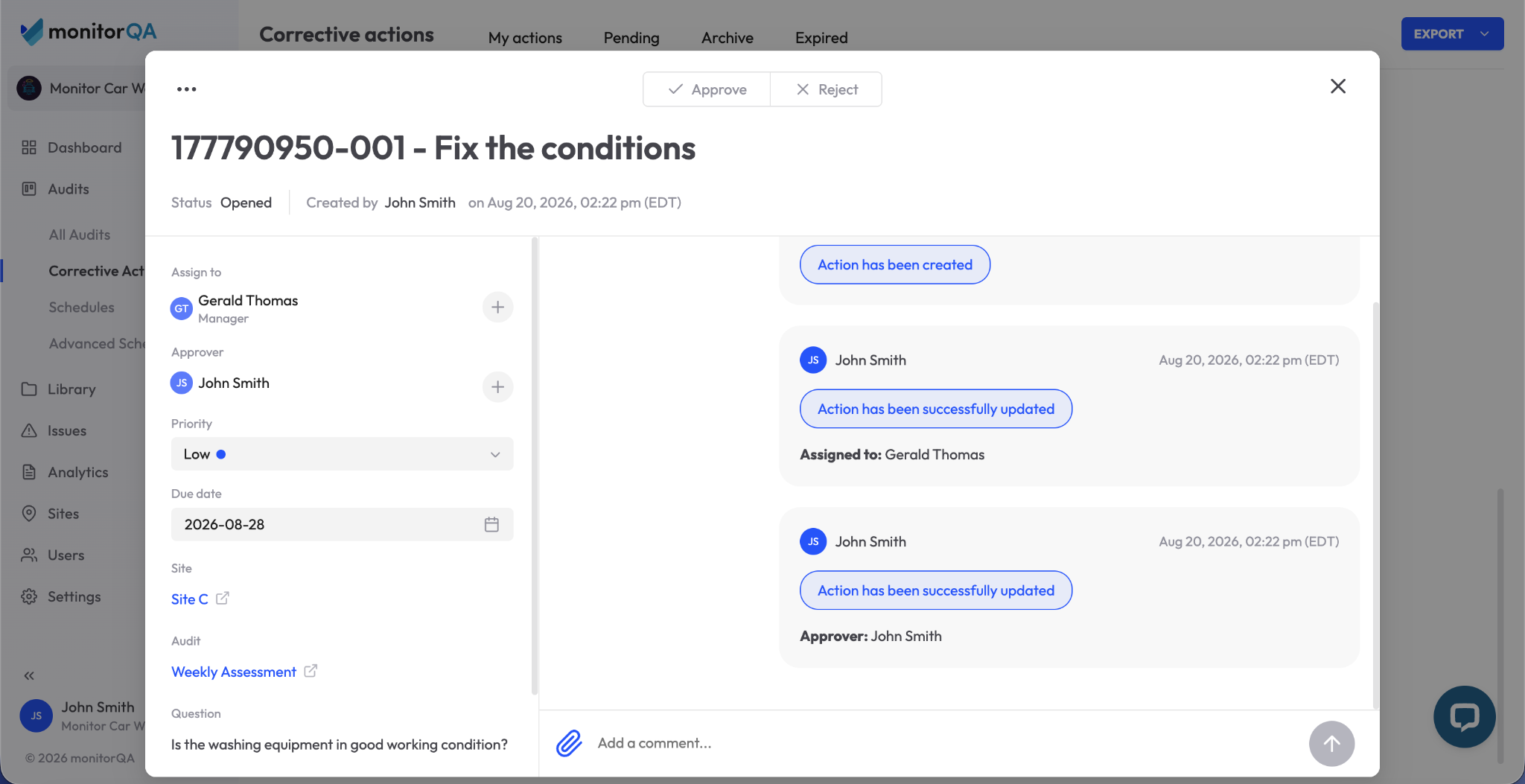 automated corrective action tracking in the monitorQA inspection management software