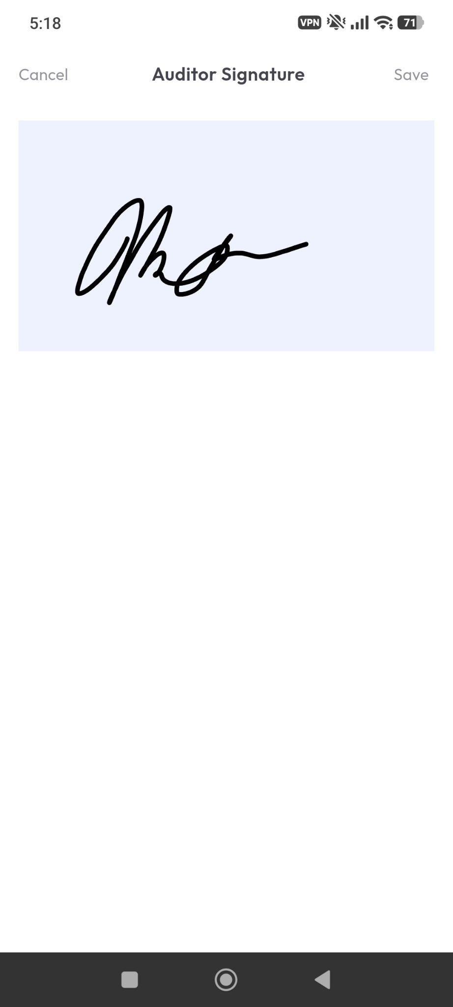 Auditor signature in the monitorQA mobile inspection app