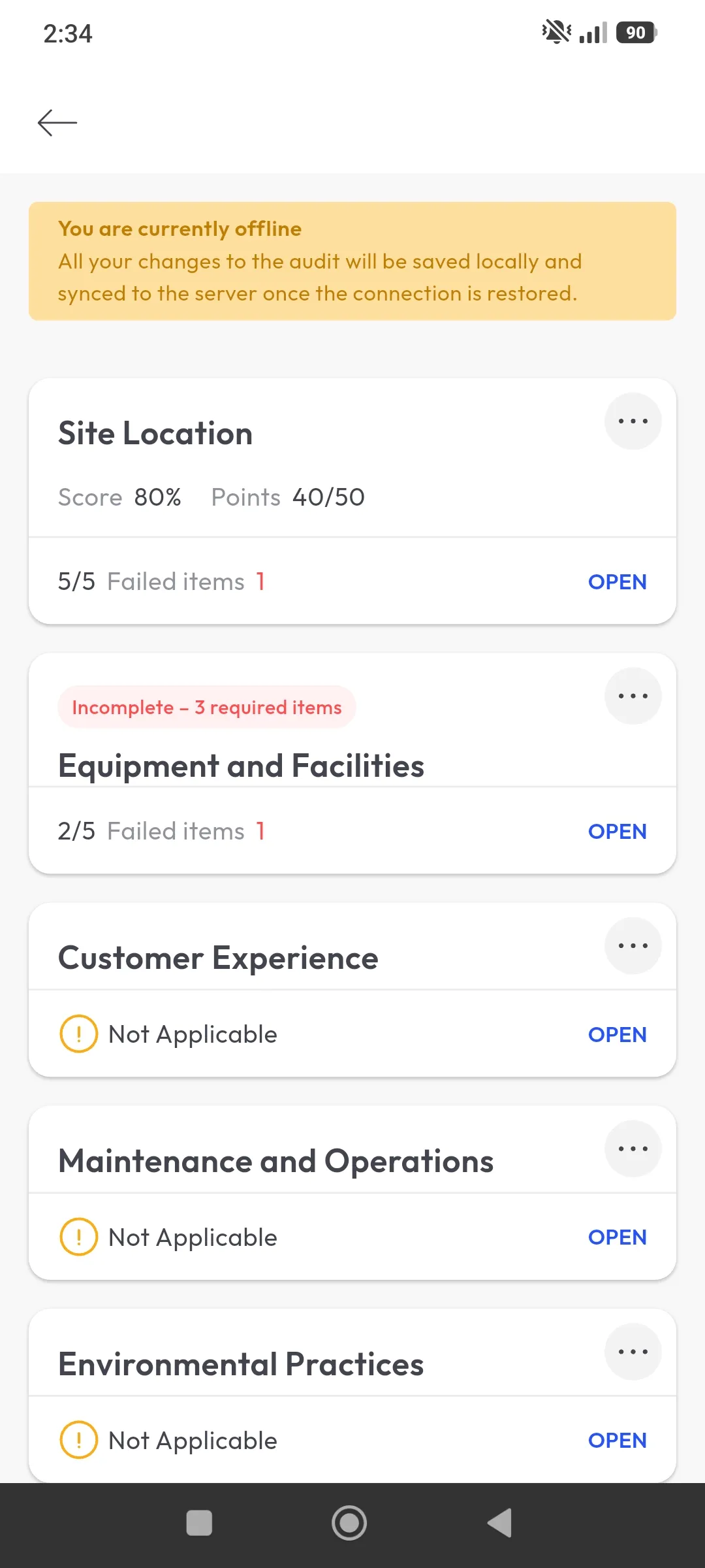 Conducting an audit in the offline mode