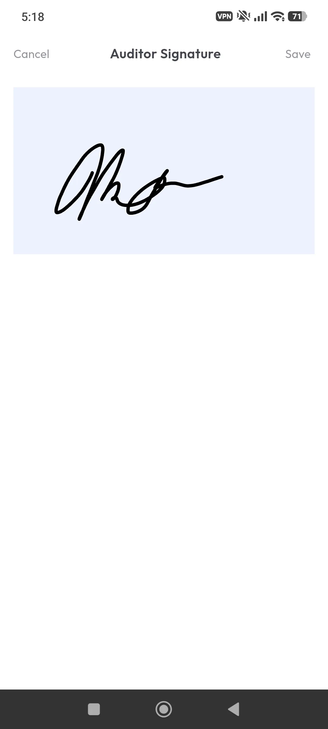 Auditor signature in the monitorQA mobile inspection app