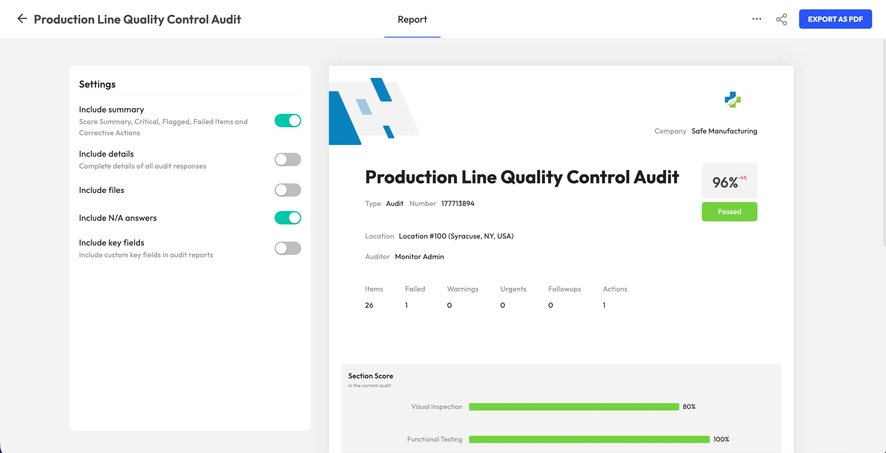 pdf report with audit findings