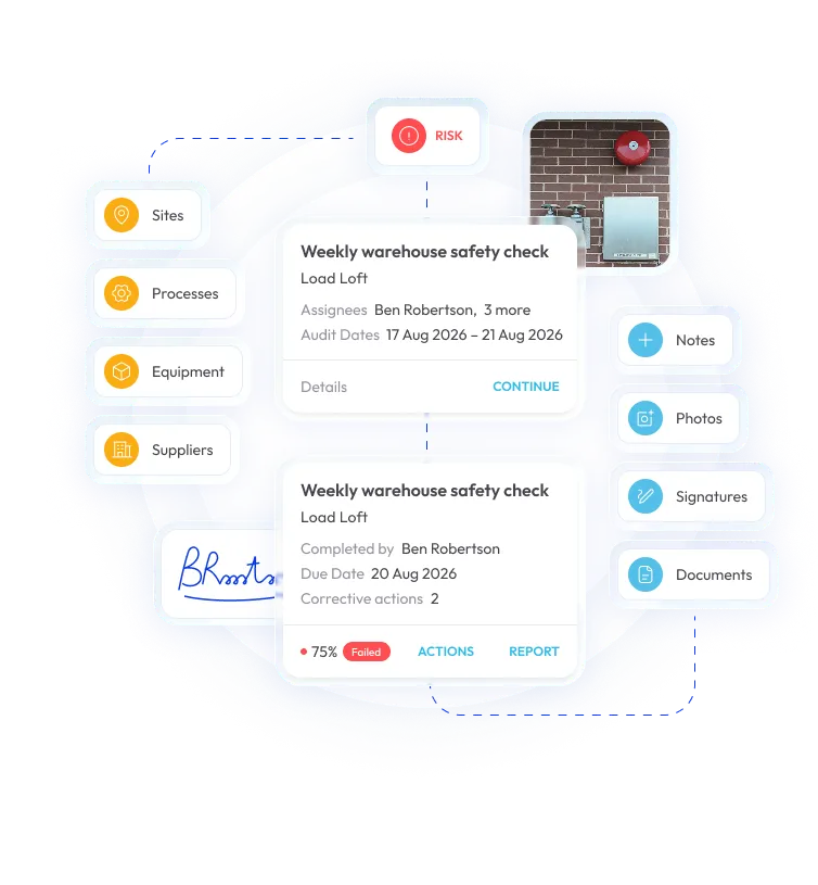 monitorQA internal audit software interface showing audit findings, issues and follow-up actions