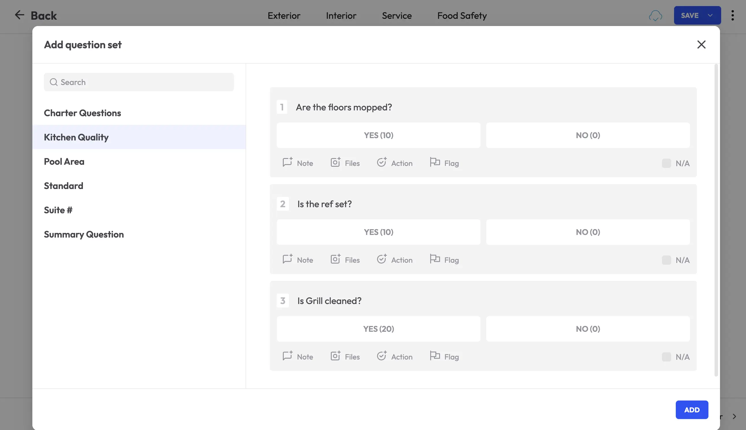 Kitchen quality digital checklist
