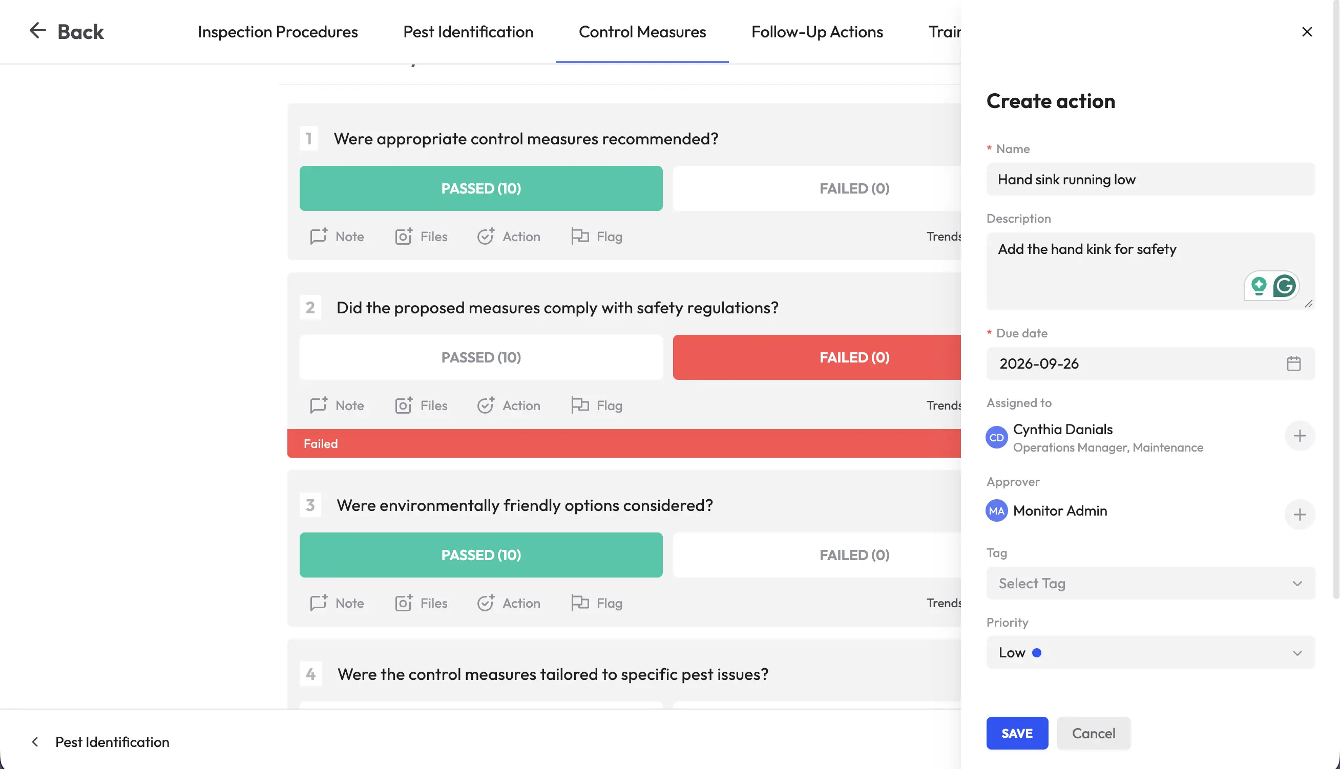 Assigned corrective action task in a digital checklist