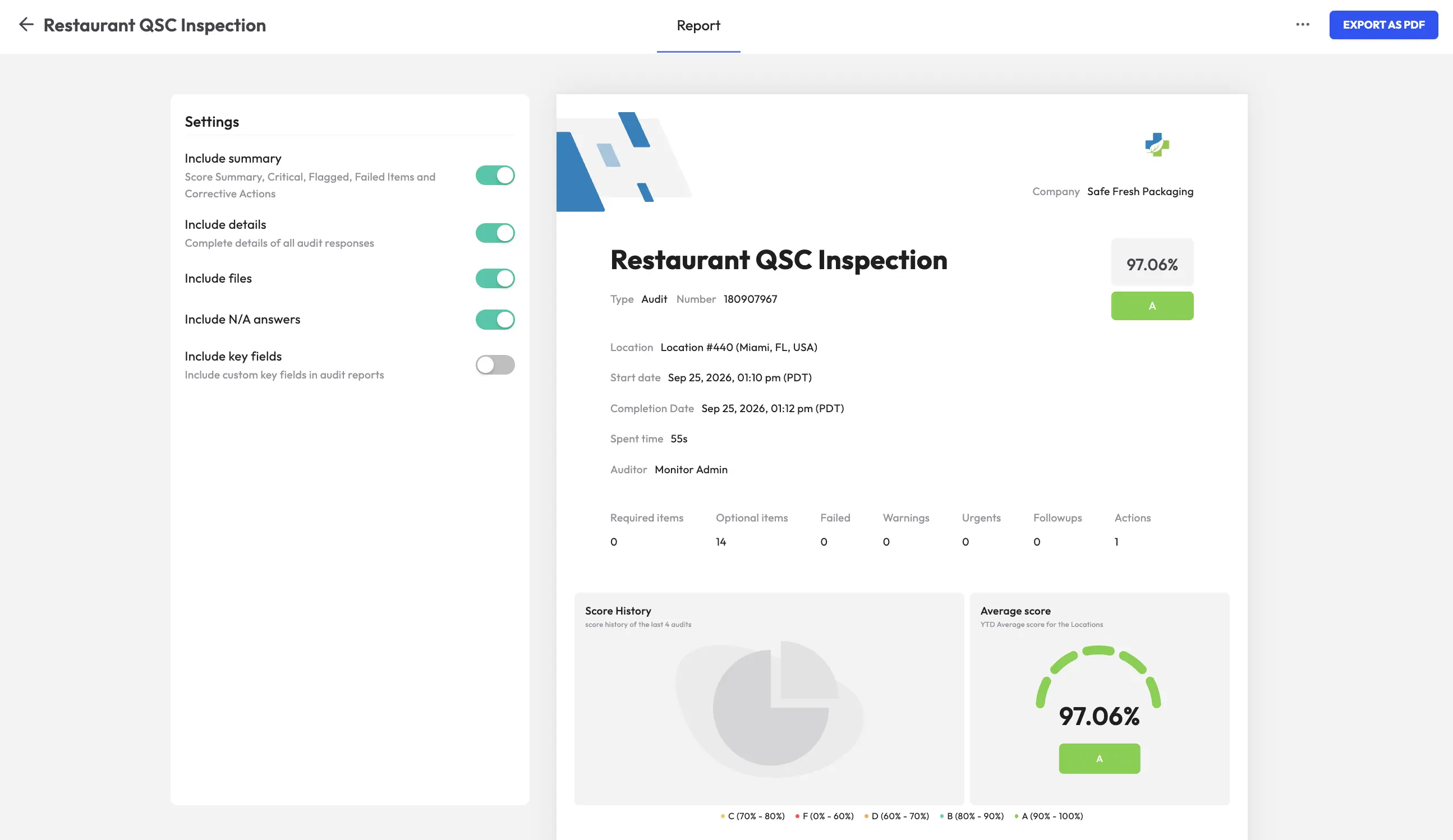 Restaurant QSC inspection report in PDF format