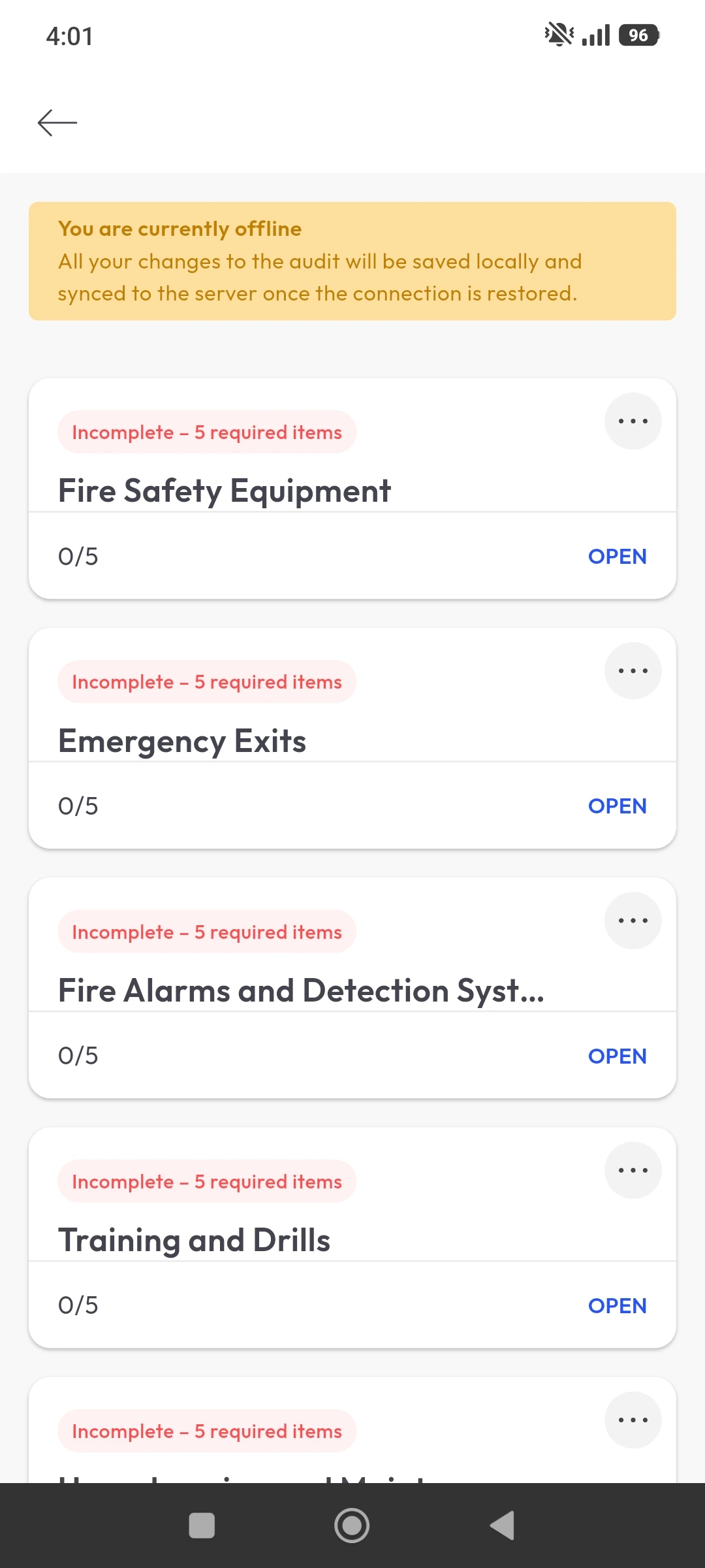 Fire safety audit conducted in offline mode