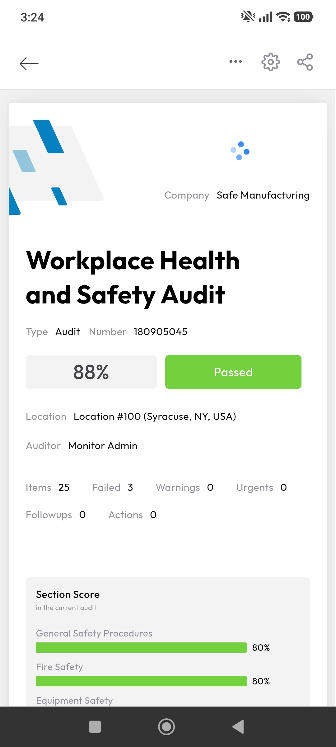 Completed health and safety audit report