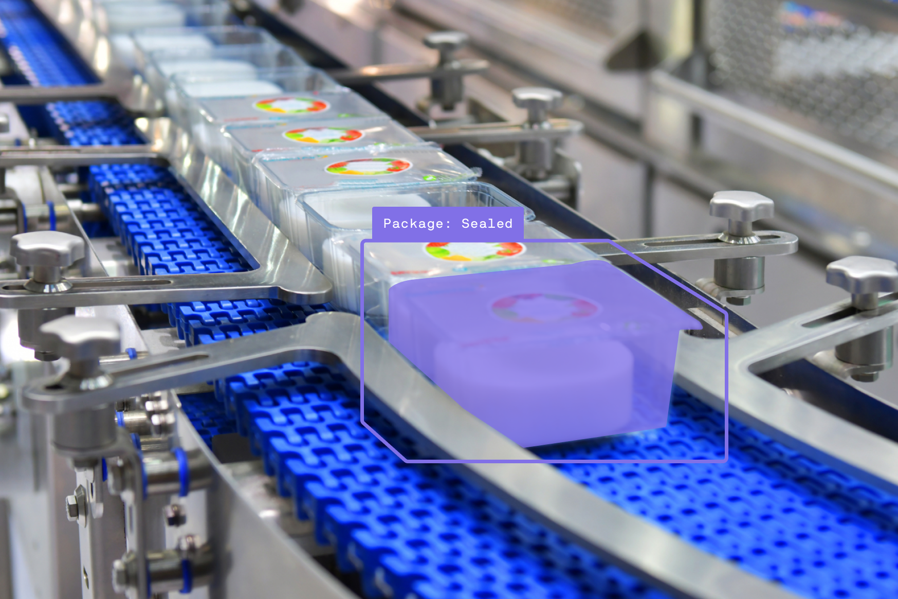 AI-powered automated quality inspection detecting packaging defects and foreign objects on a high-speed production line