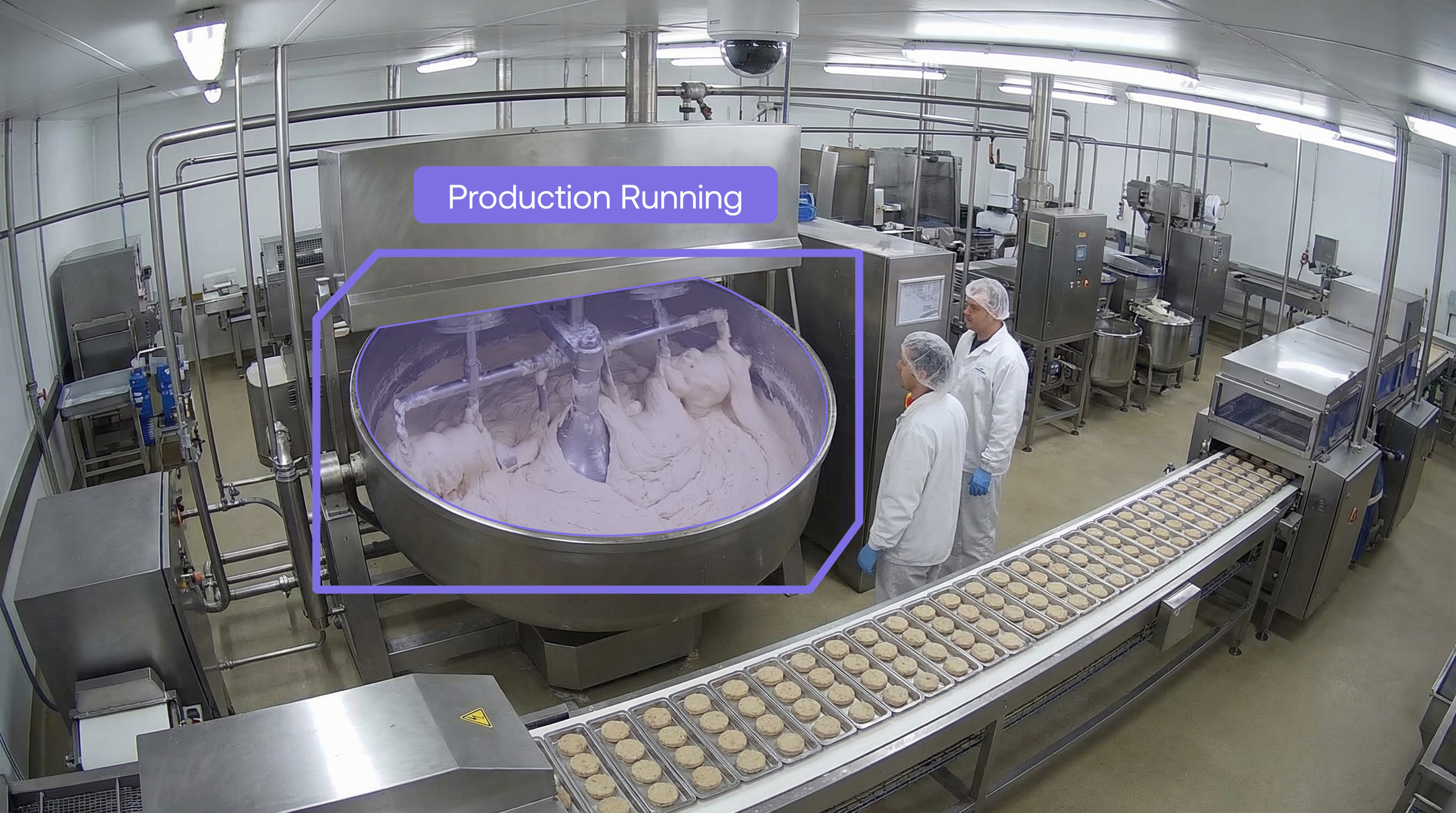 Food and beverage manufacturing production line showing equipment monitored by VITA AI predictive maintenance system