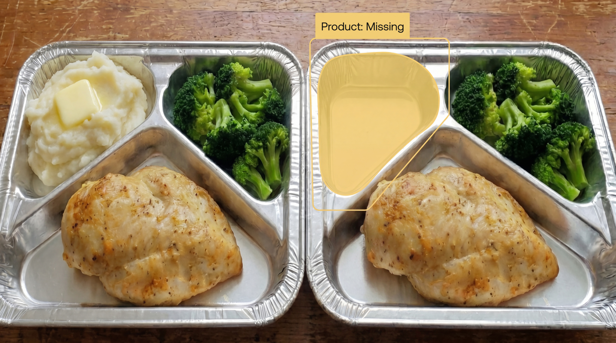 AI quality control manufacturing system detecting defect on food production line before product reaches customer