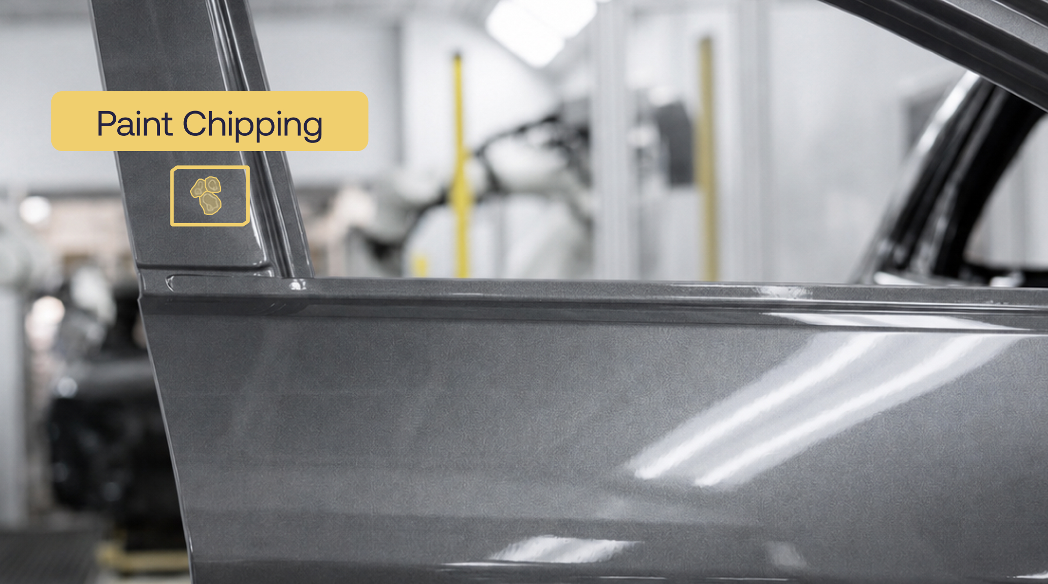 Maneva VITA AI agent detecting an automotive paint chipping defect on a manufacturing line, the kind of subtle defect sampling-based quality control routinely misses