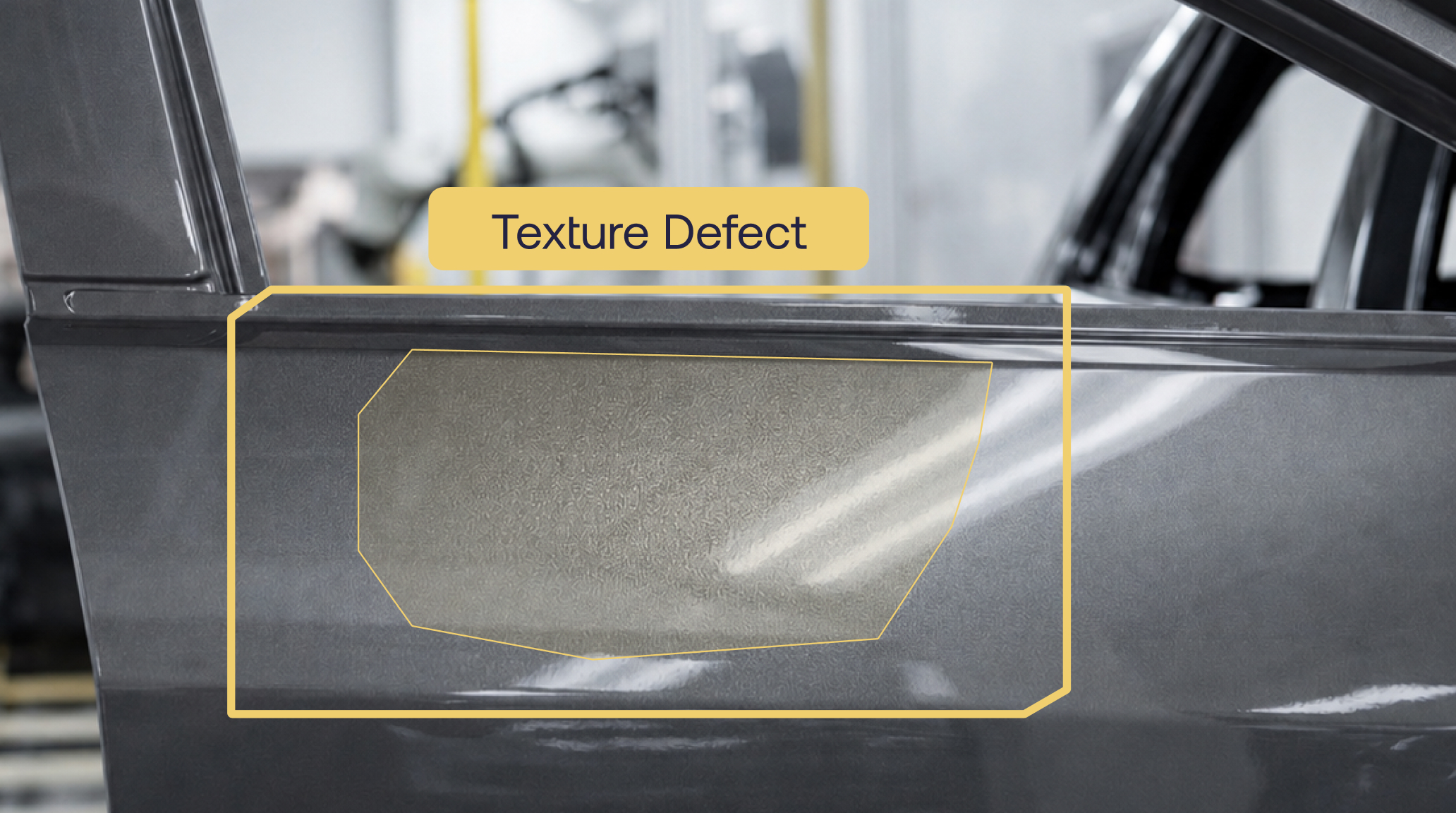 Maneva VITA AI agent detecting a subtle texture defect on an automotive door panel that traditional sampling-based quality control would have accepted as normal
