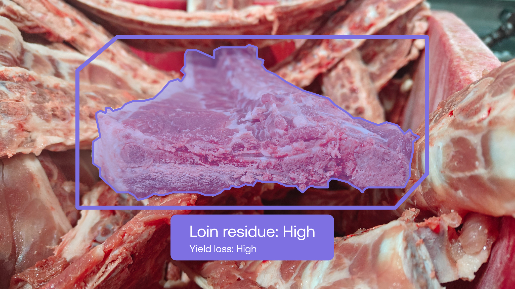 Maneva VITA AI agent detecting high loin residue and yield loss on a deli meat trimming line for real-time waste reduction
