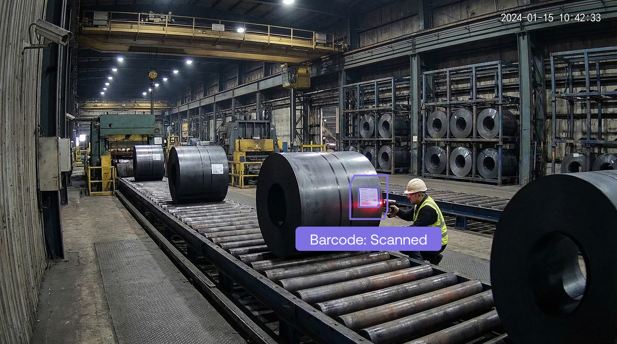 Maneva VITA AI agent monitoring quality inspection on a steel manufacturing line for real-time defect detection