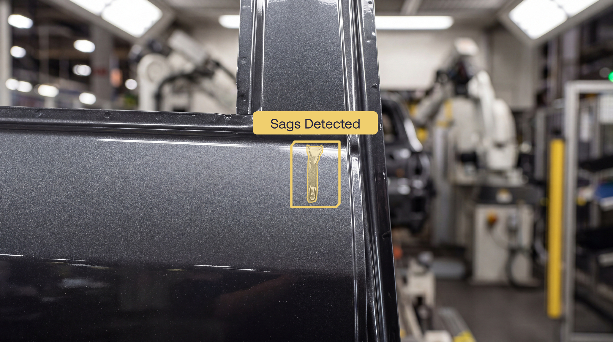 Maneva VITA AI agent detecting a paint drip defect on an automotive surface for real-time quality intervention