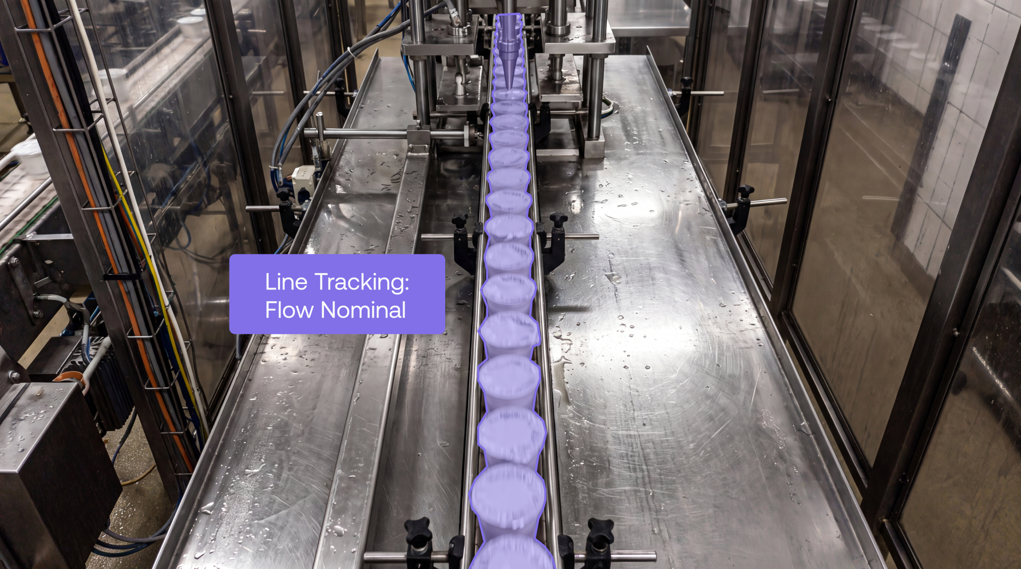Maneva VITA AI agent tracking real-time product flow on a bottling line for continuous line-KPI visibility