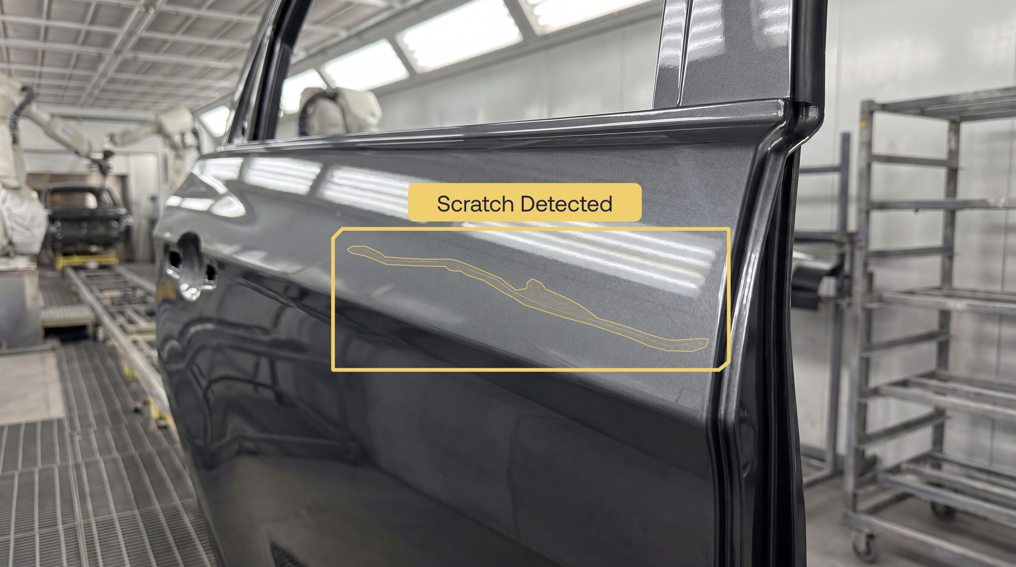 Maneva VITA AI agent detecting a surface defect on an automotive panel, the kind of scrap a massaged OEE quietly excludes