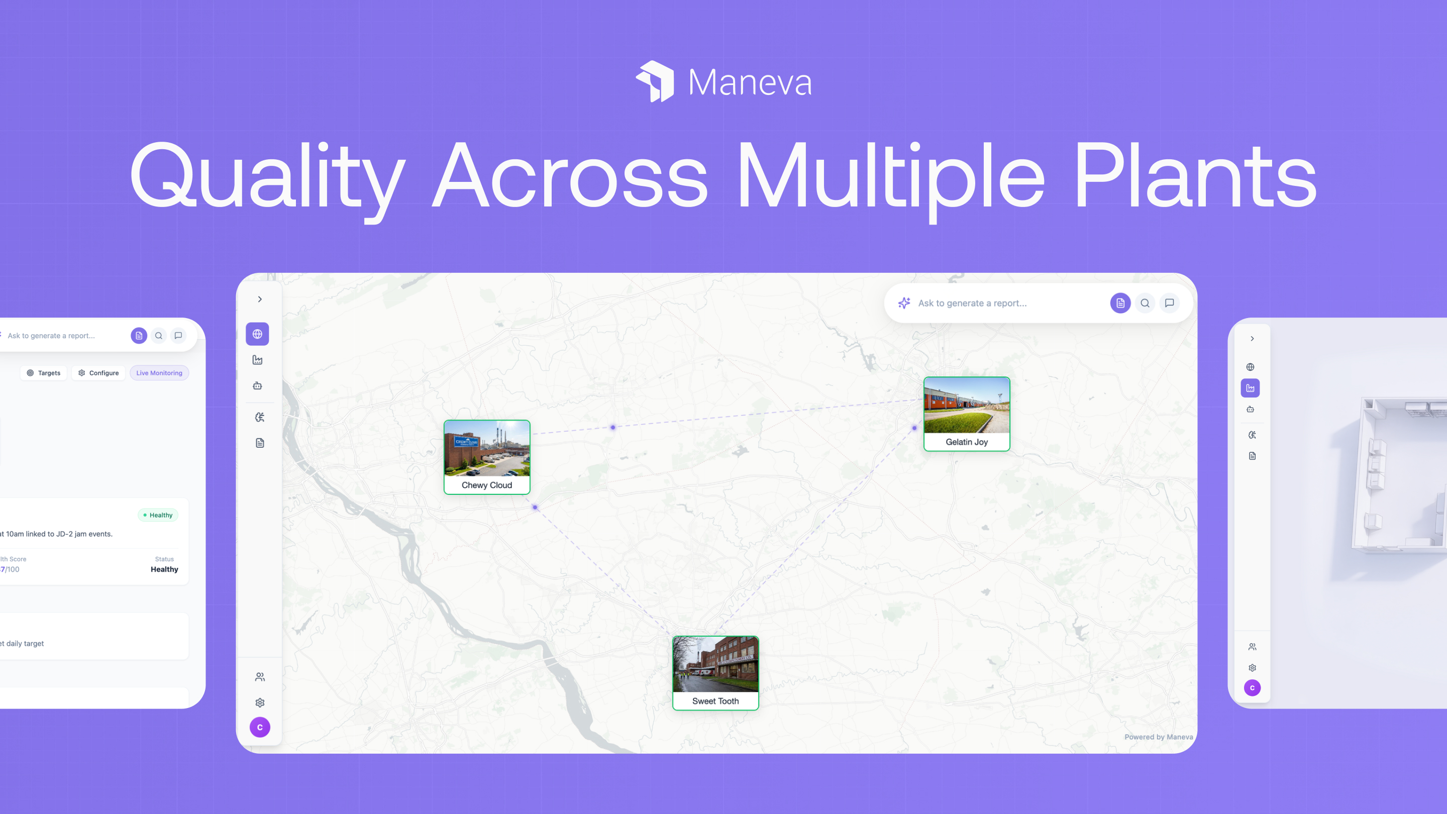 Maneva Orchestration Platform global view comparing quality data across multiple manufacturing sites in one dashboard.