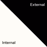 Image divided diagonally with the top right half in black labeled 'External' and the bottom left half in white labeled 'Internal'.