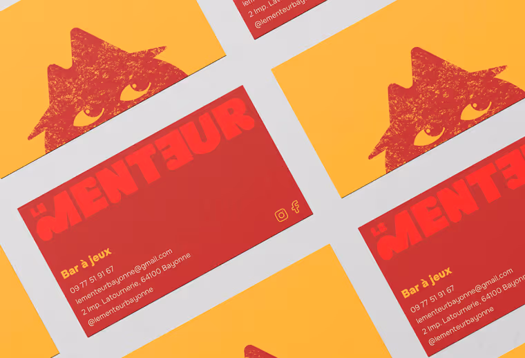 Cartes de visite pour le bar à jeux Le Menteur