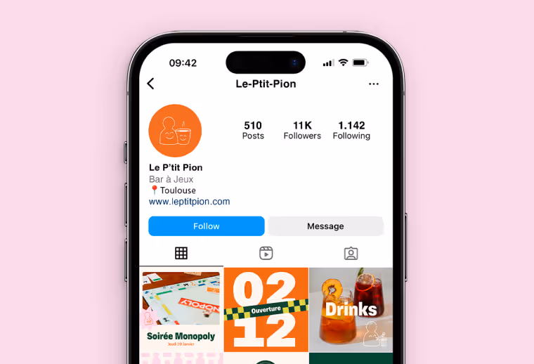 Template Instagram pour le bar à jeux Le P'tit Pion