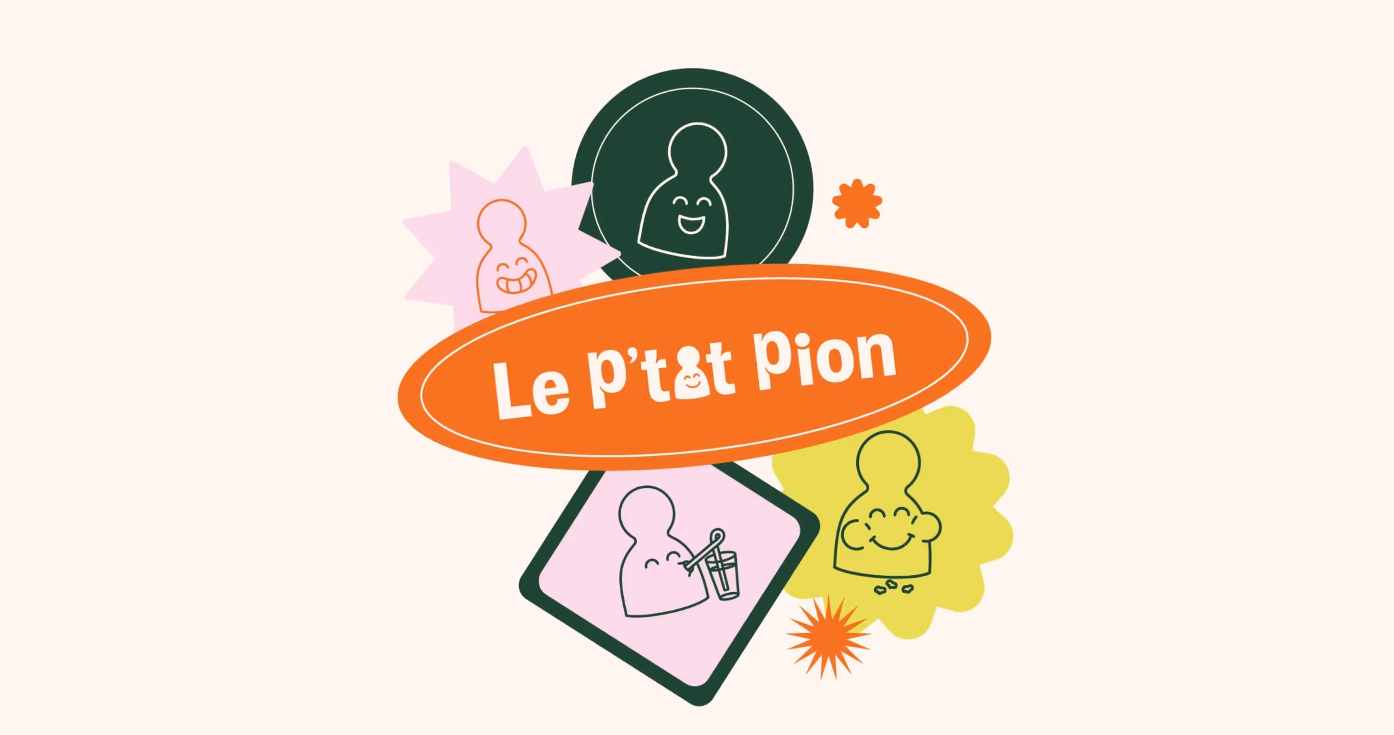 Stickers de l'identité visuelle du bar à jeux Le P'tit Pion