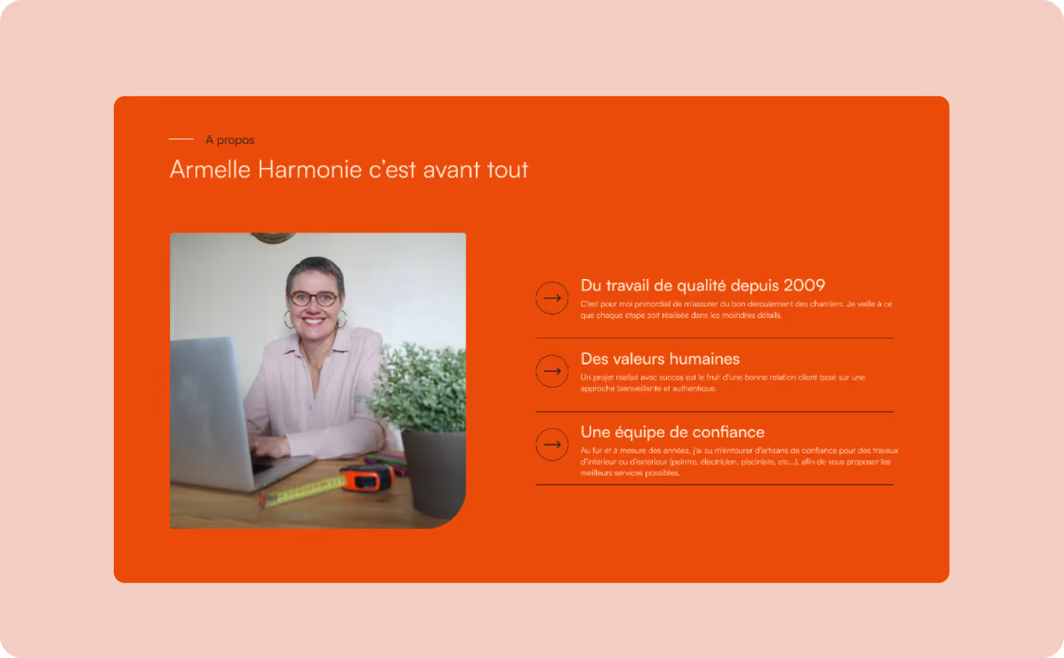 Site web Armelle Harmonie section "À propos"