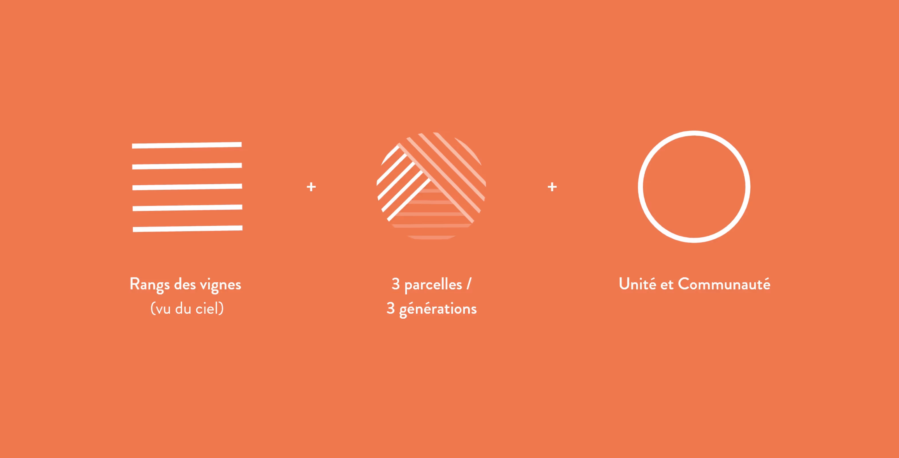 Explication logo Heritèr: rangs de vignes + 3 parcelles/ 3 générations + Unité la communauté