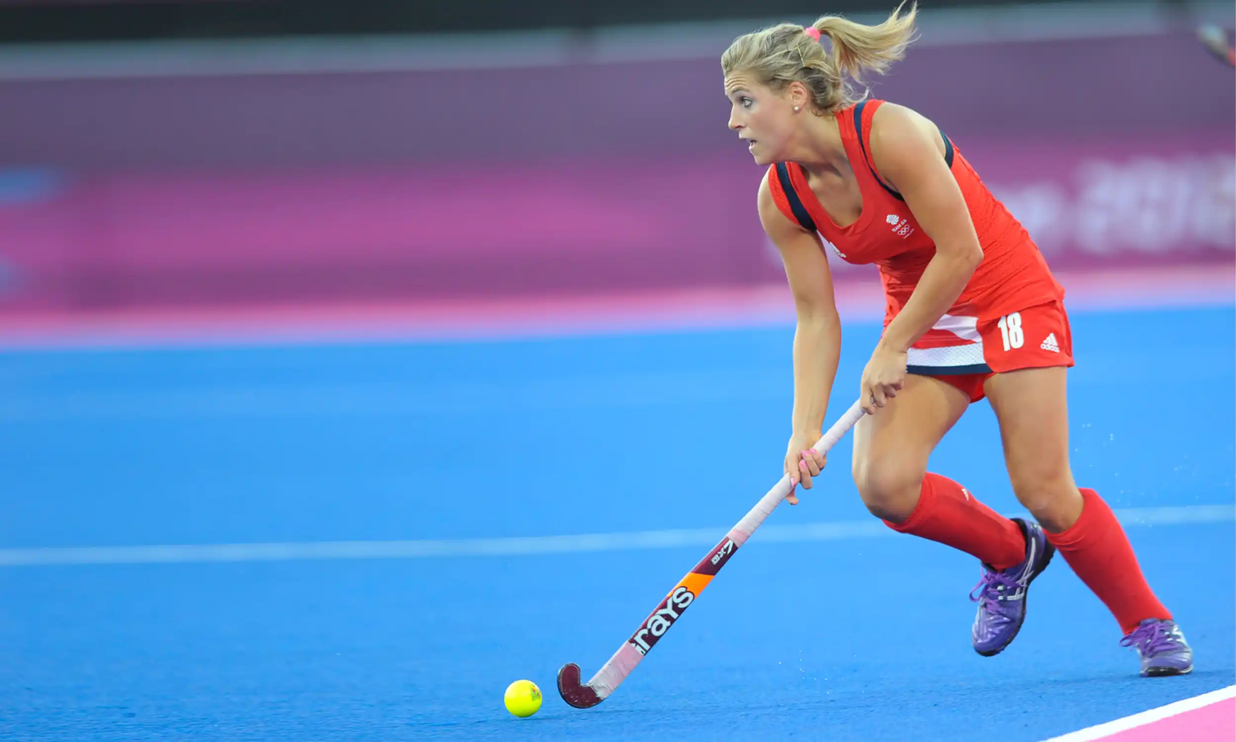 Georgie Twigg with the ball, playing for TeamGB at the Olympics