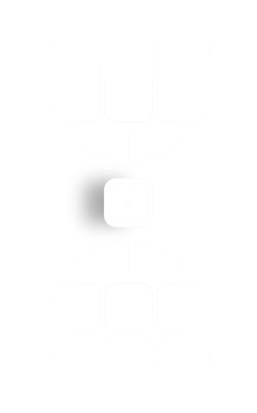 Diagrama de flujo con un cuadrado central conectado a rectángulos y cuadrados vacíos alrededor.