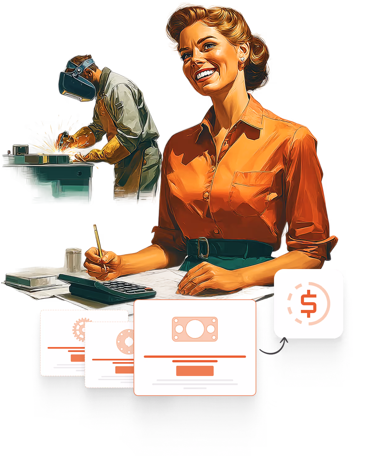 Woman smiling using calculator