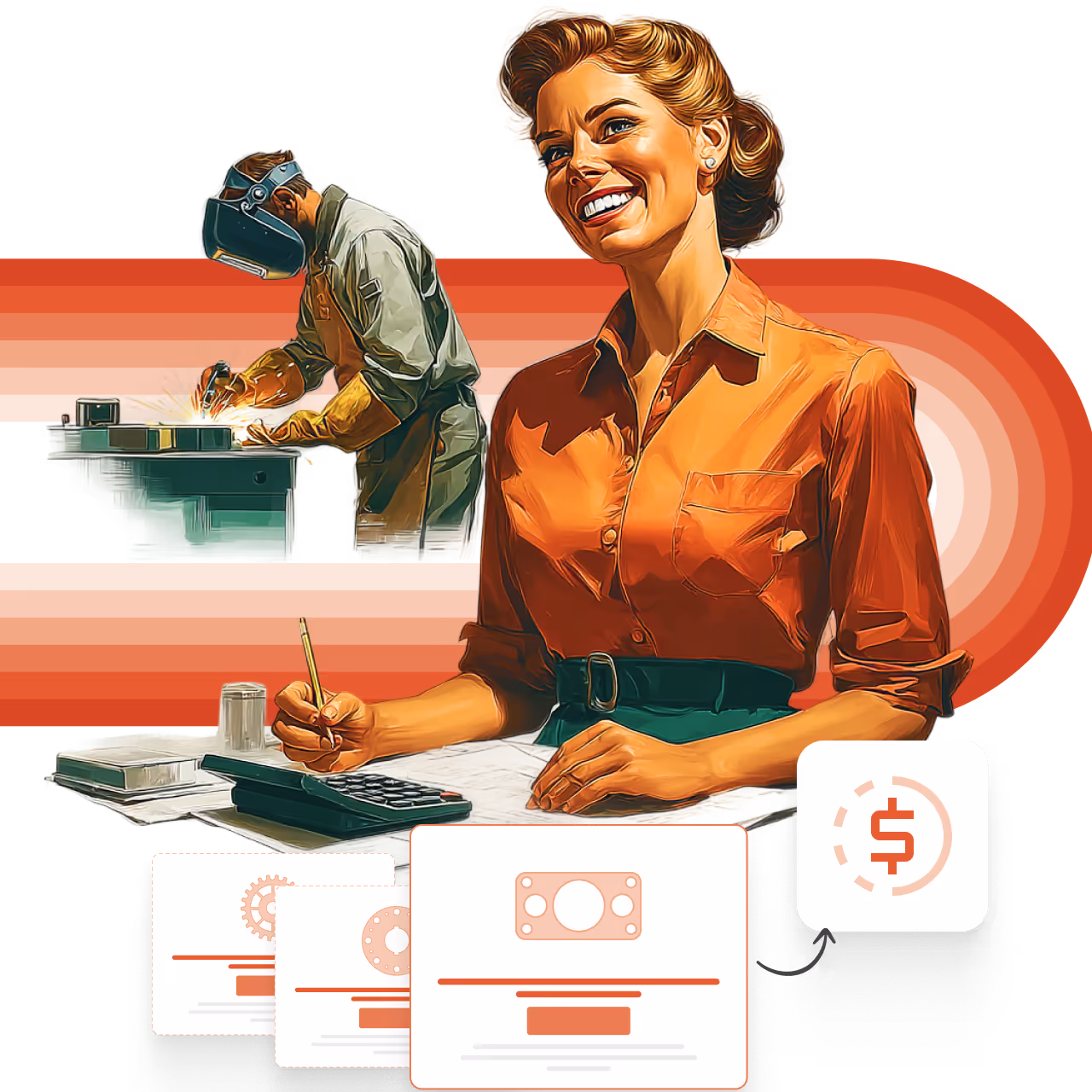 woman smiling using calculator