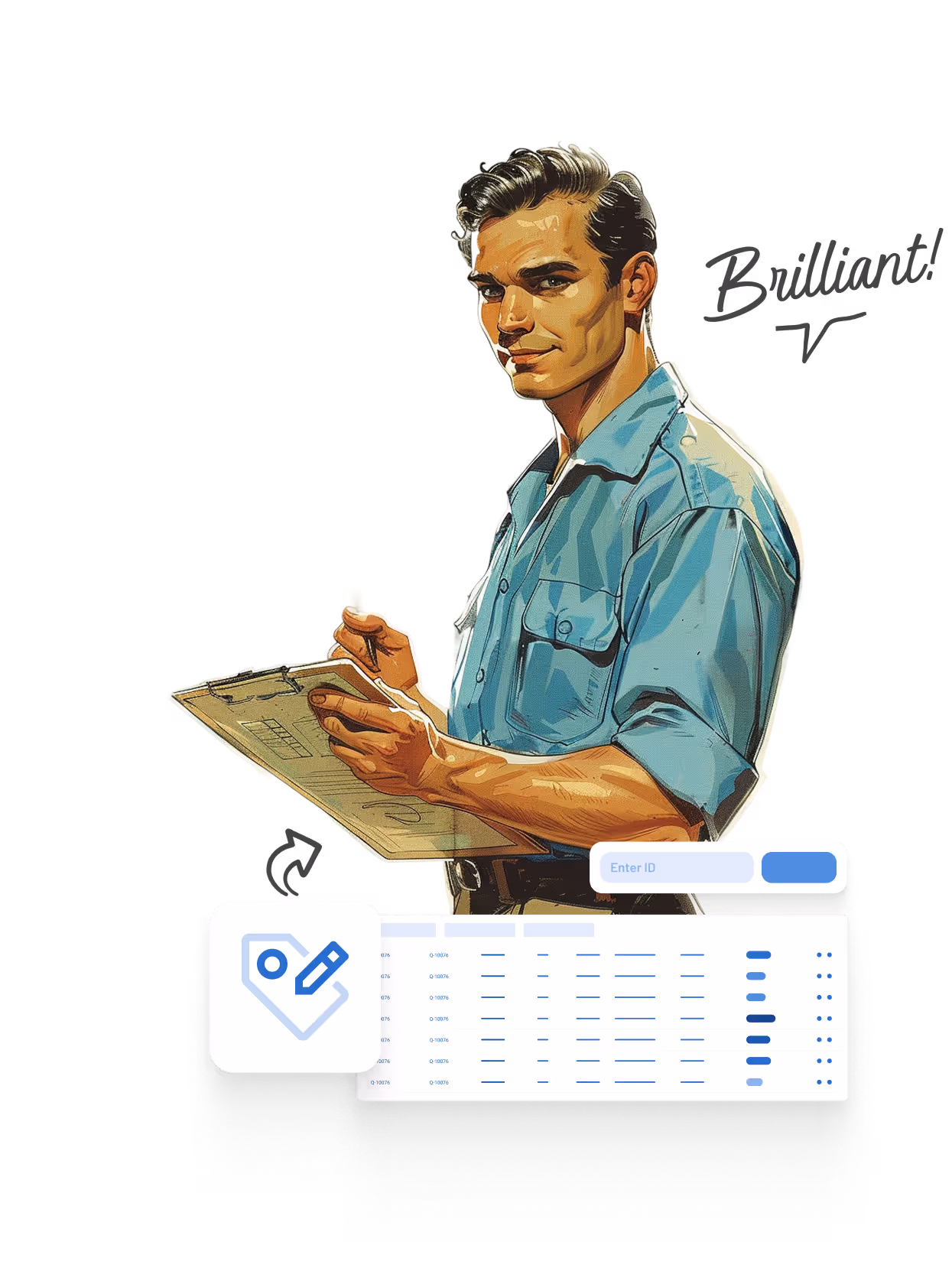 Man working holding a clipboard