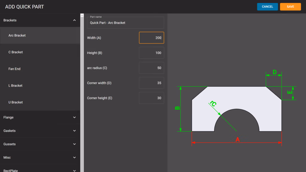 ToolBox has a range of features to help laser cutting job shops quote more accurately and quickly, including Quick Part, pictured, to swiftly and simply add parts.