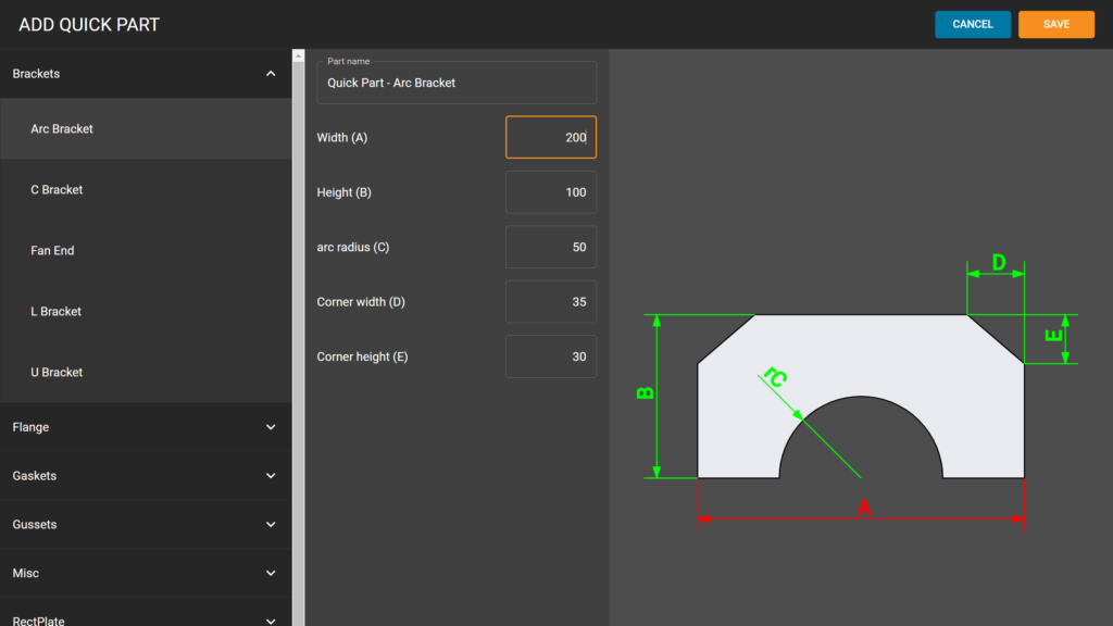 ToolBox has a range of features to help laser cutting job shops quote more accurately and quickly, including Quick Part, pictured, to swiftly and simply add parts.