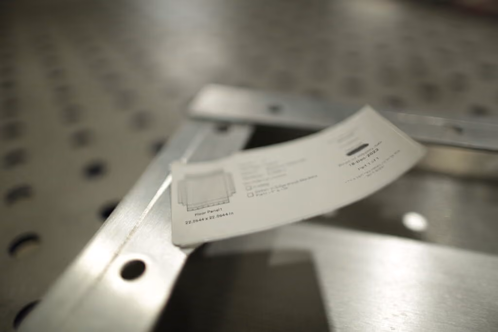 ToolBox can provide production information in label form, pictured, which Hammer MetalWerks uses to show useful data to help operators perform their job faster and more accurately