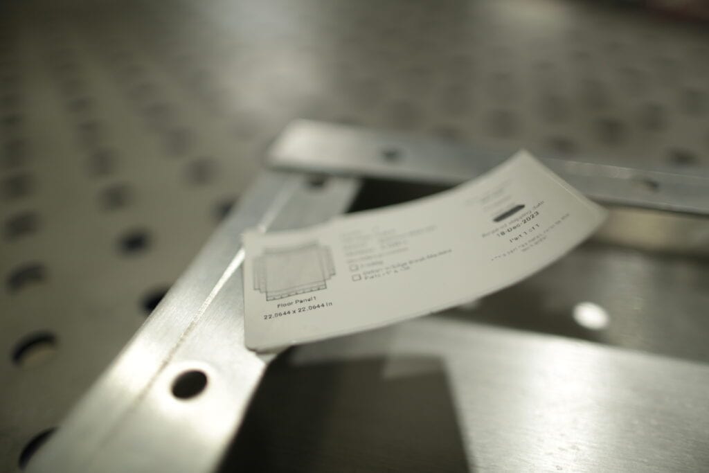 ToolBox can provide production information in label form, pictured, which Hammer MetalWerks uses to show useful data to help operators perform their job faster and more accurately
