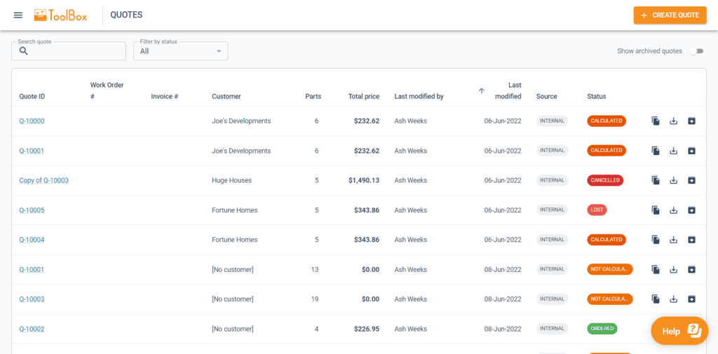 ToolBox, by Tempus Tools, allows job shops to keep track of quotes, orders, and invoices.