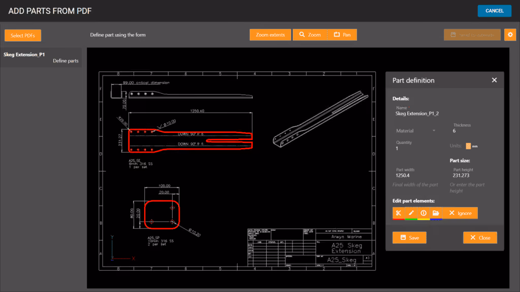 Adding parts directly from a customer’s PDF is simple with ToolBox