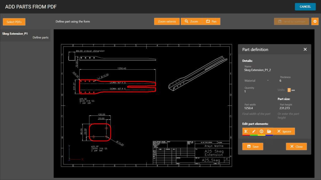 Adding parts directly from a customer’s PDF is simple with ToolBox