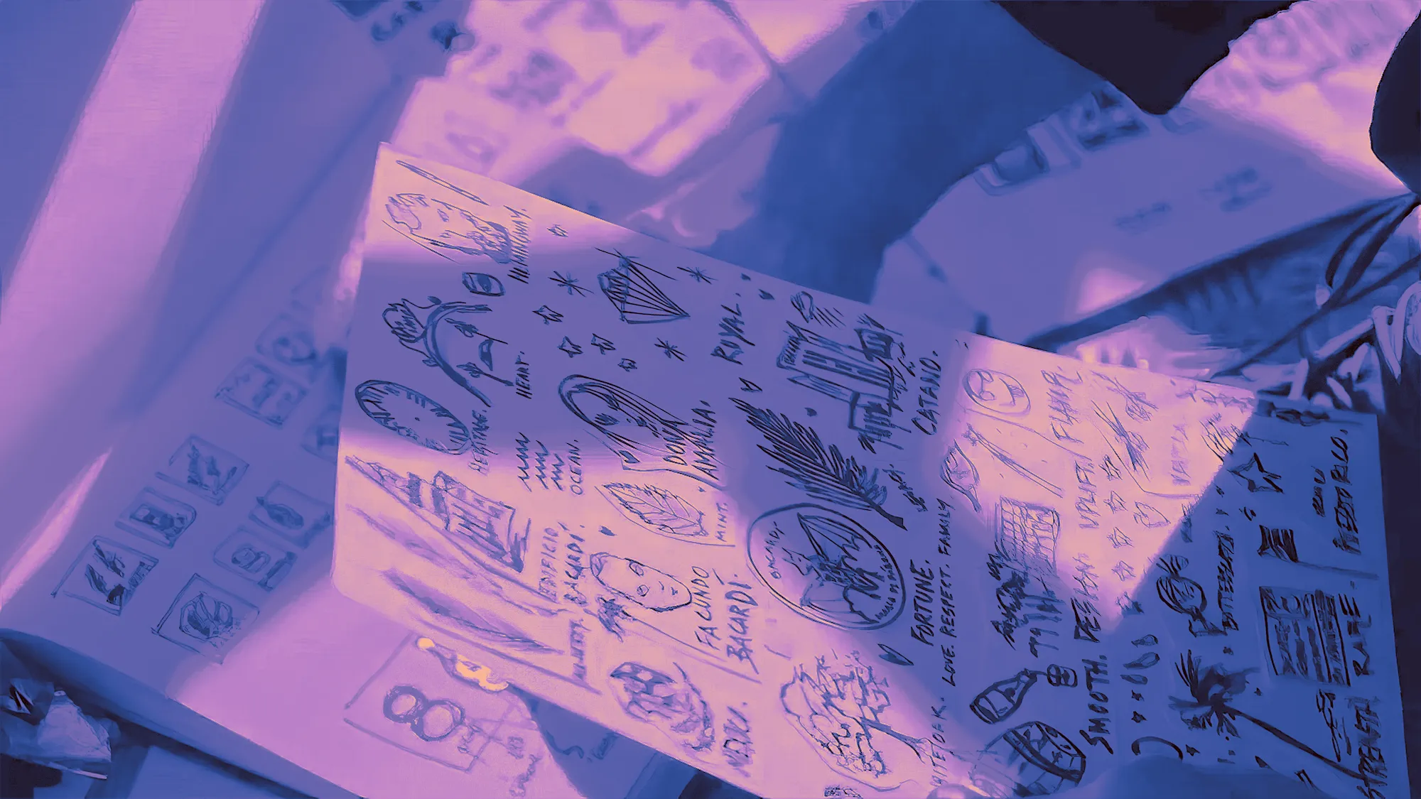 A close up of a piece of paper with sketches. 