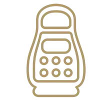 Icon of a massage pad with buttons and massage nodes.