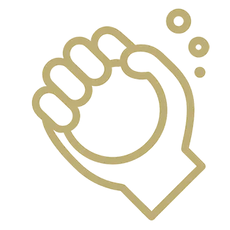 Outline icon of a hand squeezing an anti-stress ball with small stress relief lines.