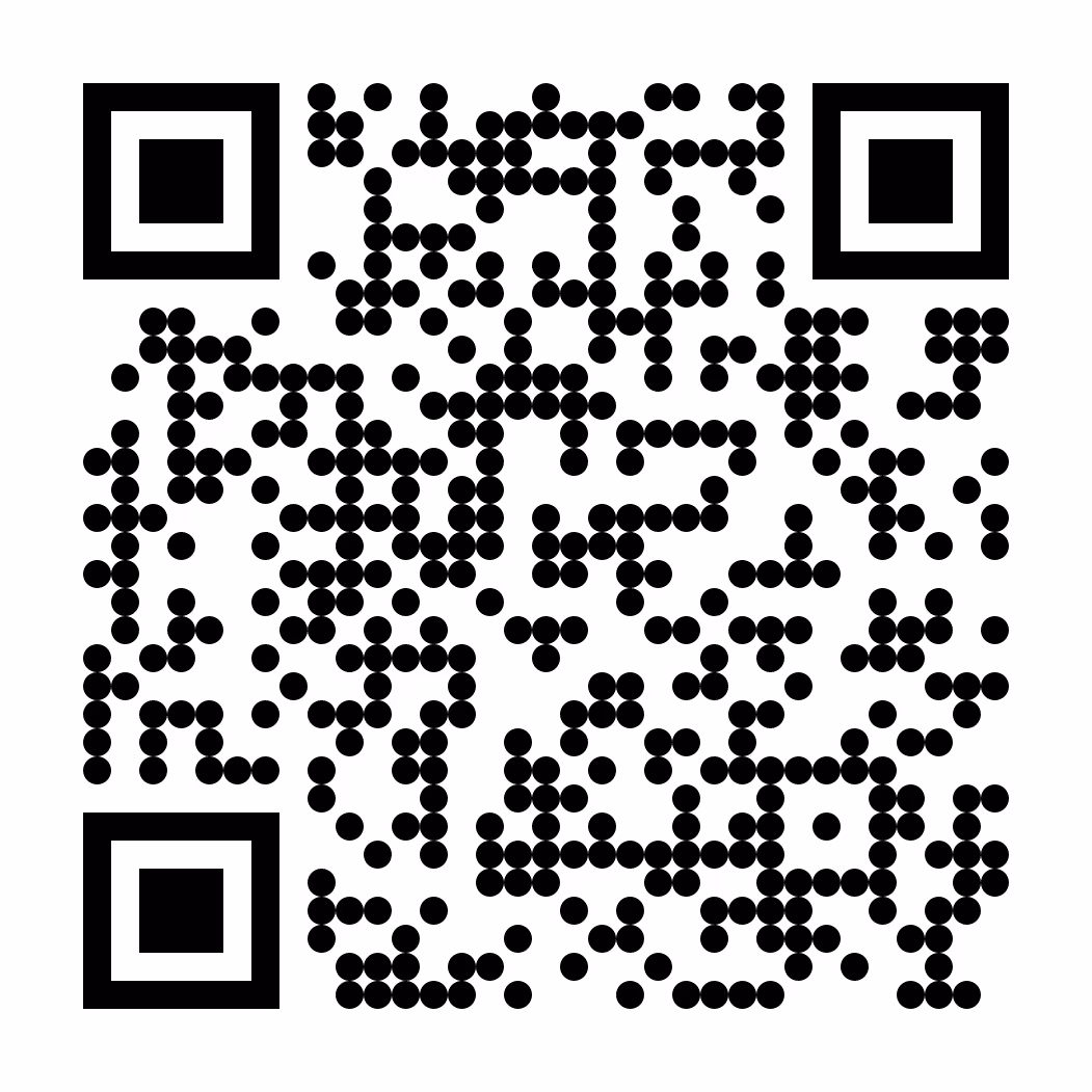Black and white QR code with rounded dots on white background.